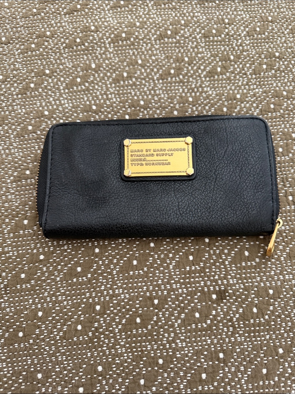 Marc by Marc Jacobs Black Leather Zip Wallet with Gold Plaque
